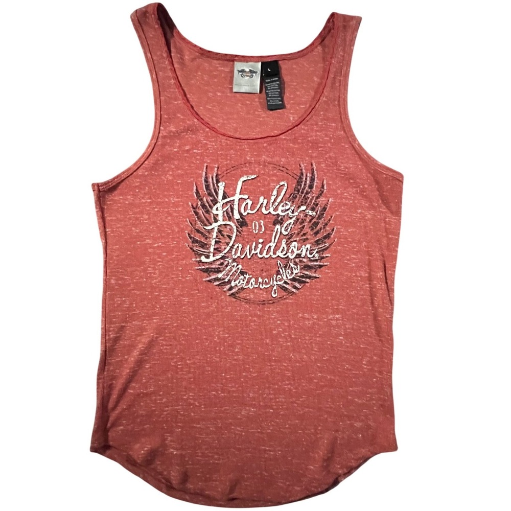 Harley Davidson Tank Top Women Large Rust Red Winged Graphic Ribbed Biker